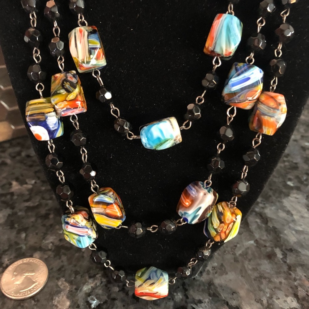 Multi Layer Glass Beads And Rectangle Necklace - image 8